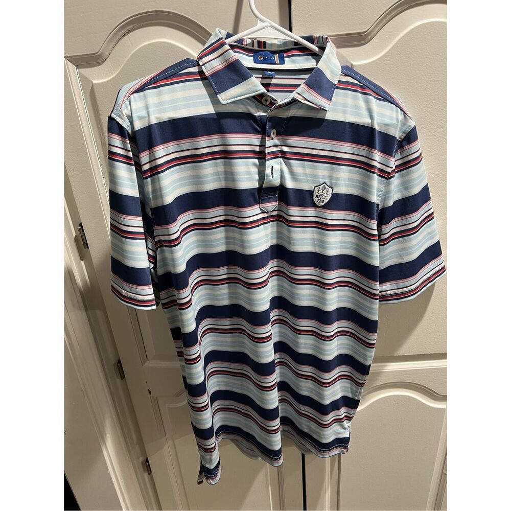 Stitch Golf Polo Shirt Men’s Medium BHCC 1912 Stripe Blue Red White Made in Peru